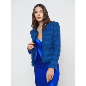 L'Agence Angelina Boucle Blazer in Pop Cobalt Green Multi 2
